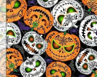 Halloween Glow in Dark Fabric - Scary Pumpkin Toss - Timeless Treasures YARD