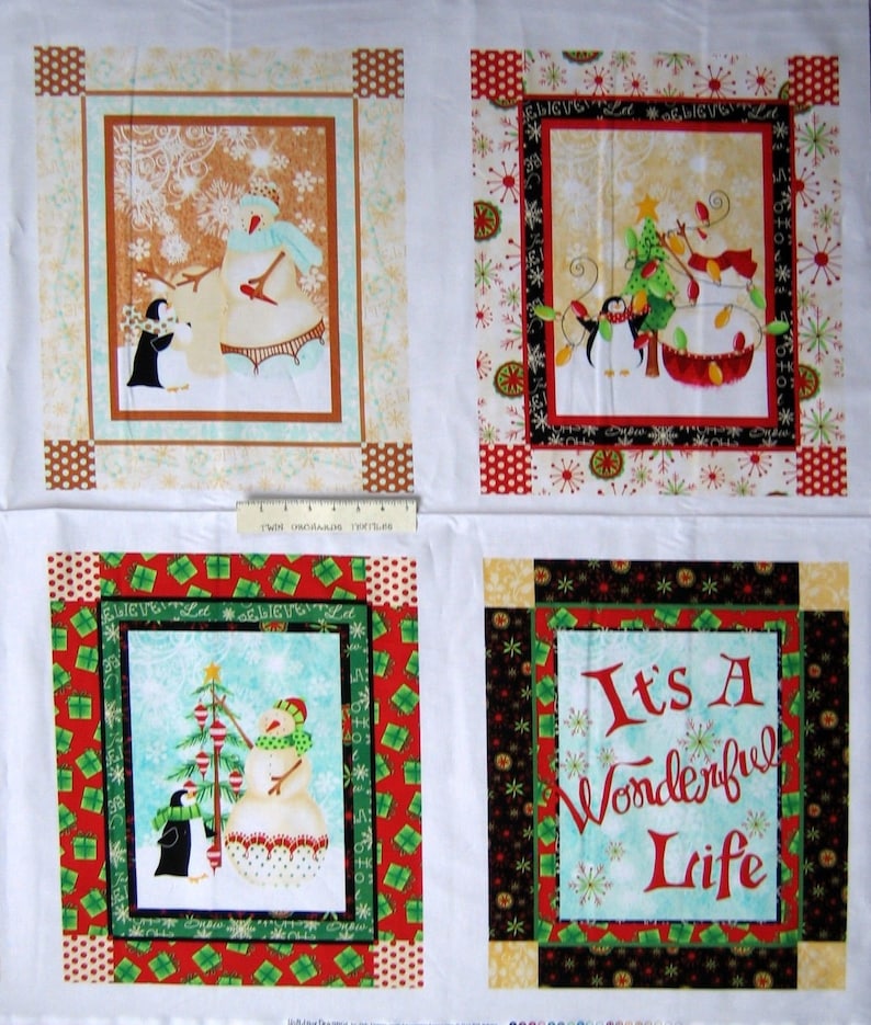 Holiday Dreams Snowmen Penguin It/'s a Wonderful Life Christmas Fabric 1 Yd Panel