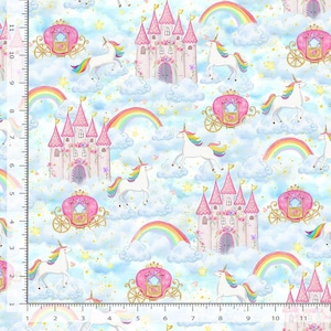 Fantasy Fabric | Castle Unicorn Cloud Blue | Timeless Treasures YARD