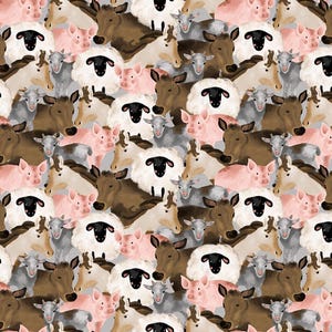 Farm Country Fabric | Pig Sheep Horse Packed Animals | Blank YARD