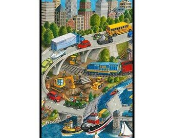 23" Fabric Panel | Blank Going Places Vehicle Car Truck Boat Scene