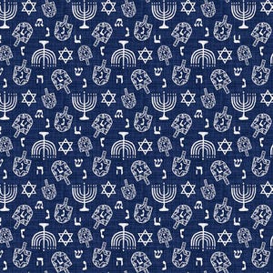 Hanukkah Fabric | Love Light Dreidel Star of David Menorah Blue | Studio E YARD