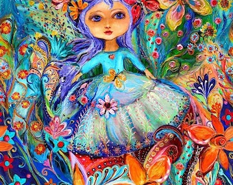23" Fabric Panel | Timeless Treasures Fantasy Magic Fairy Garden Floral Scene