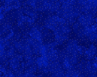 Christmas Joy Fabric | Tiny Metallic Gold Star Toss Blue | Northcott YARD