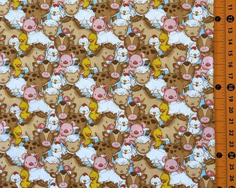 Fabric Traditions | Farm Babies Packed Horse Pig Sheep Blue | YARD