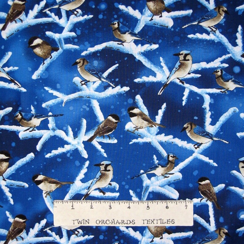 Christmas Fabric Winter Bluebirds with Glitter Timeless Treasures YARD