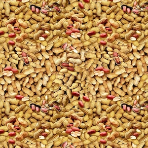 Food Fabric | Ale House Tossed Peanuts Natural Black | Benartex YARD