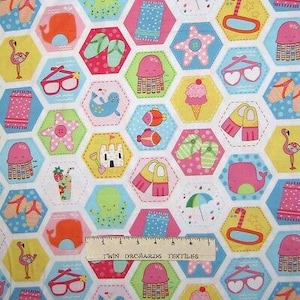 Chasing Waves Fabric - Nautical Beach Hexagon Patch White - Marcus YARD