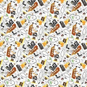 Nautical Fabric - Shiver Me Whiskers Cat Pirate Treasure Map - Northcott YARD