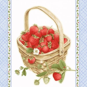 23&quot; Fabric Panel | Henry Glass Strawberry Garden Scene Blue