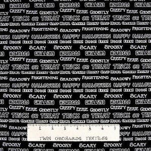 Halloween Fabric - Boooo Ville Spooky Words Black White - Benartex Kanvas YARD