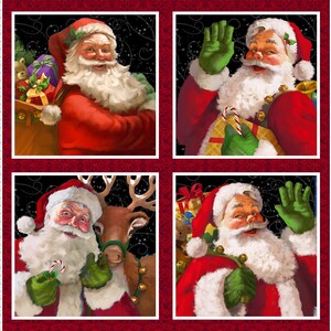 35&quot; Fabric Panel | Henry Glass Christmas Legend II Santa Claus Block Red