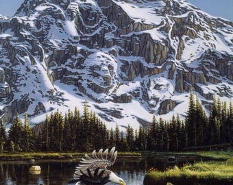 35" Digital Fabric Panel - David Textiles Mountain Majesty Eagle Mountain Lake