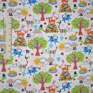 Color Me Fun Fabric - Dog Cat Tree Rainbow Toss White - Quilter's Palette YARD