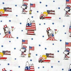 Snoopy Peanuts Fabric - Patriotic Flag & Character White - Springs YARD
