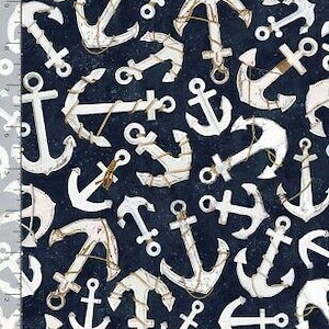 Nautical Fabric - Welcome to Beach Wood Anchor Navy - Timeless Treasures YARD