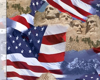 Patriotic Fabric | Proud To Be American Mt Rushmore Flag Timeless Treasures YARD