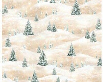 Winter Fabric - Woodland Friends Beige Snowy Pine Hill Landscape - QT YARD