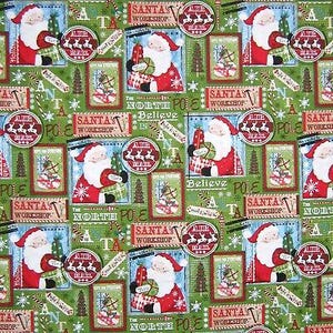 Christmas Fabric - Santa Claus Workshop Patch Green - Fabri-Quilt YARD