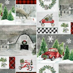 3 Wishes Fabric | Dreaming of Farmhouse Christmas Barn Truck Patch | Cotton YARD