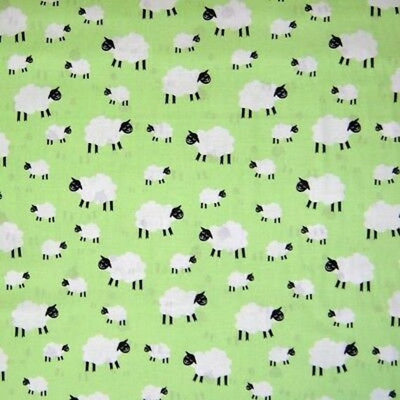 Jack & Lulu EIEIO Sheep Lime Green Dear Stella YARD Farm Animal Fabric 
