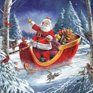 35&quot; Fabric Panel | David Textiles Digital Christmas Parade Santa Claus Sleigh