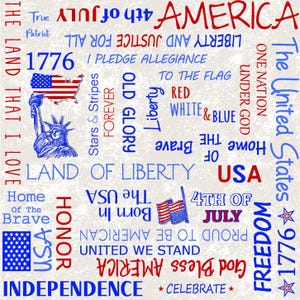 Patriotic Fabric | Red White Blue American Word Patch | Oasis YARD