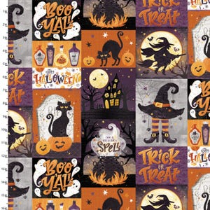 3 Wishes Fabric | Boo Y'All Halloween Ghost Cat Witch Pumpkin Patch | YARD