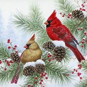 35" Fabric Panel | David Textiles Digital Christmas Tis the Season Cardinal Pine
