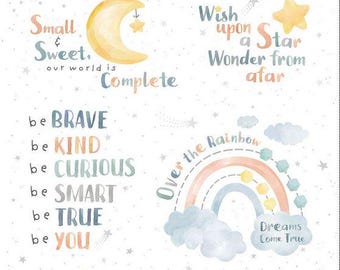 23" Fabric Panel | Timeless Treasures Wish Wonder Nursery Baby Scene White