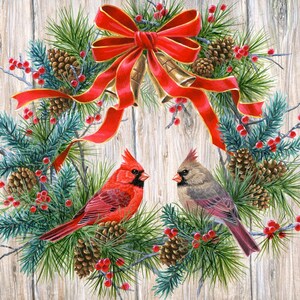 35&quot; Fabric Panel | David Textiles Digital Deck Hall Cardinal Wreath Christmas