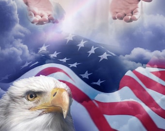 35" Fabric Panel | David Textiles Digital Unity Under God Eagle American Flag