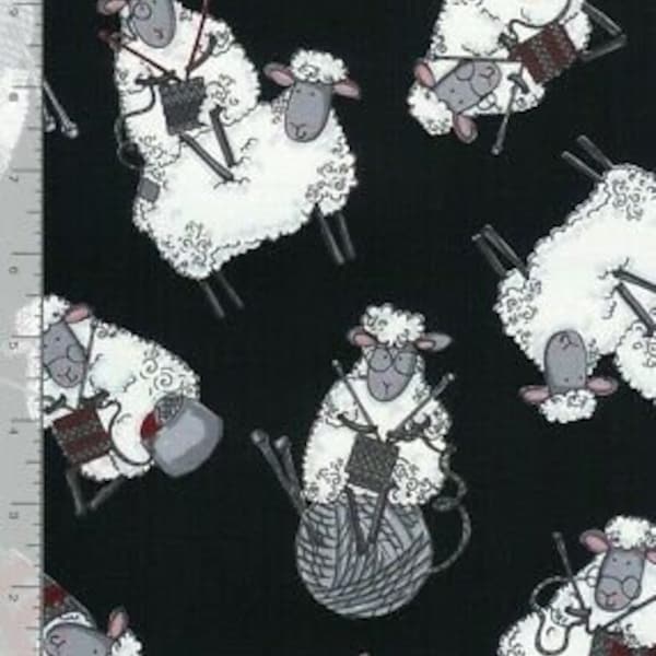 Animal Fabric - Knit One Purl Two Sheep Toss Black - Timeless Treasures YARD