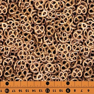 Food Fabric | Ale House Tossed Pretzels Brown Black | Benartex YARD