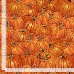 Fall Fabric | Thankful Packed Pumpkin Orange Metallic | Timeless Treasures YARD