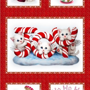 24&quot; Fabric Panel | Studio E Furry & Bright Christmas Kitten Blocks Red