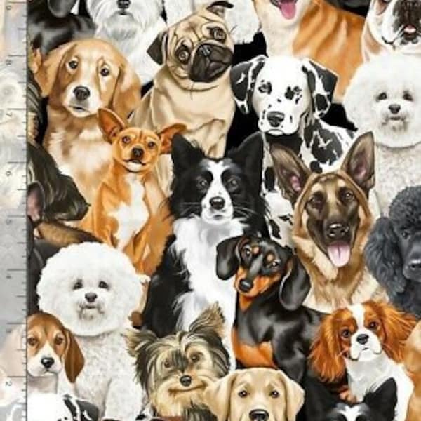 Love My Dog Fabric - Packed Dog Breeds - Timeless Treasures YARD