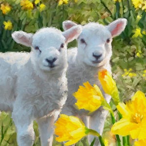 35&quot; Fabric Panel | David Textiles Digital Spring Two Lambs Scene