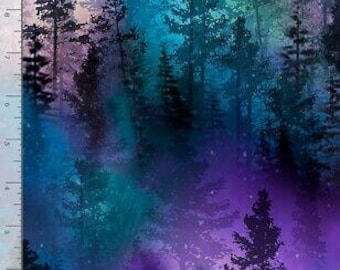 Aurora Fabric - Purple & Blue Tree Forest Silhouette - Timeless Treasures YARD