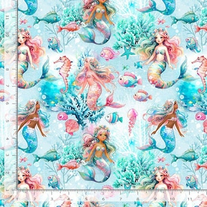 Nautical Fabric | Mermaid Fish Seashell Blue | Timeless Treasures YARD
