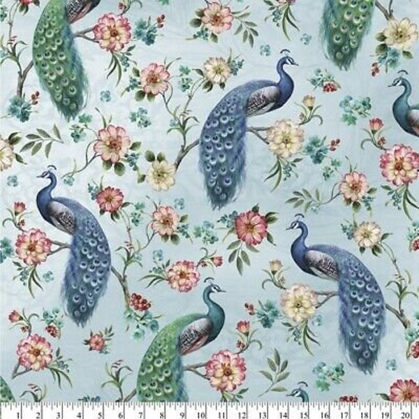 Animal Fabric - Blue Feathered Peacock - David Textiles YARD