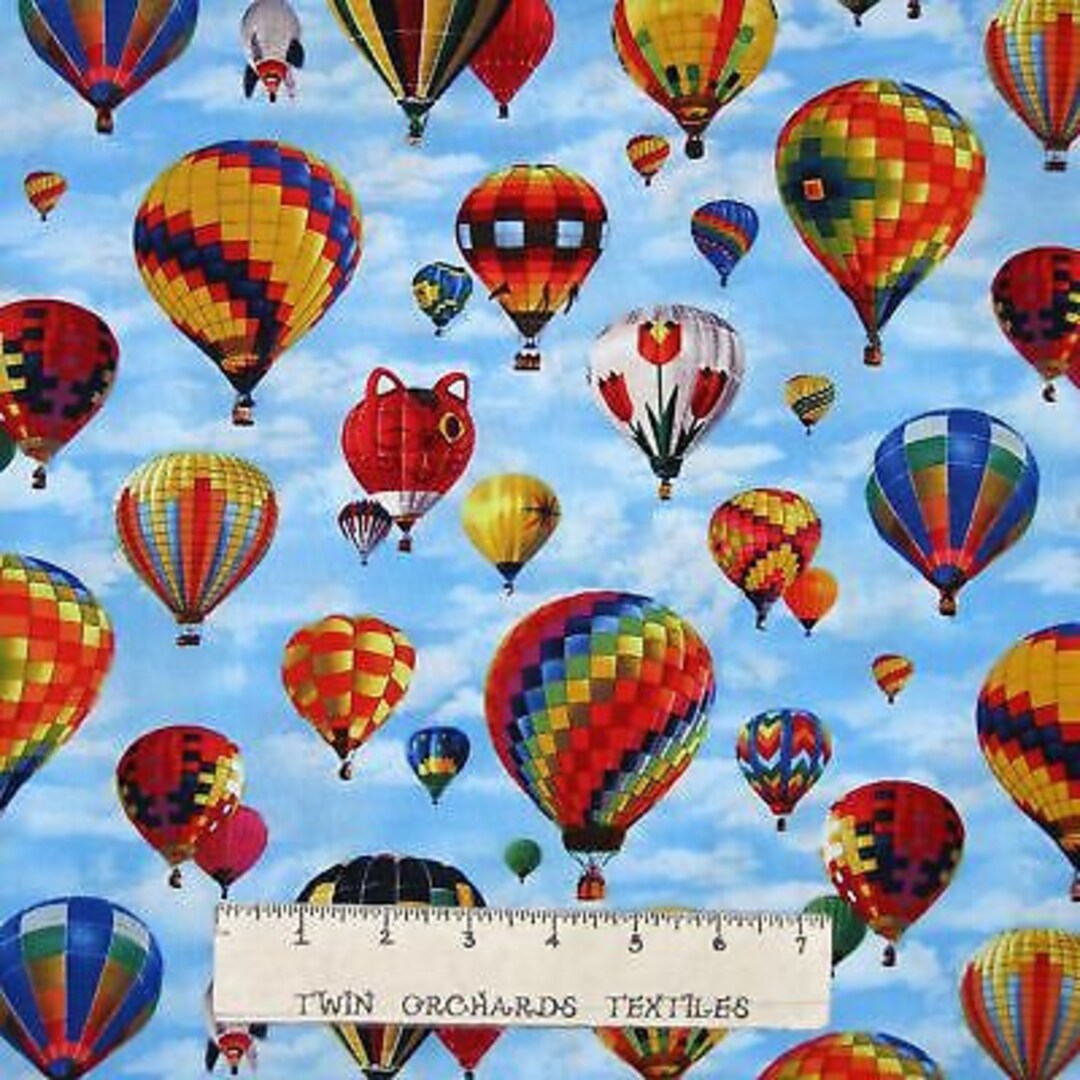 In Motion Fabric Hot Air Balloons on Sky Blue Etsy