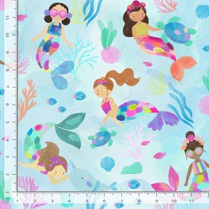 Nautical Fabric | Mermaid Fish Turtle Allover Blue | Timeless Treasures YARD