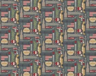 Destinations Fabric - New York Statue Liberty Taxi Empire State - Northcott YARD
