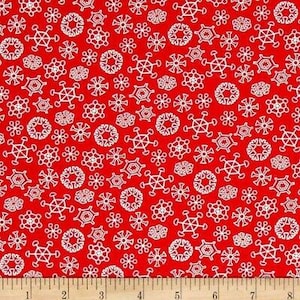 Christmas Fabric - Frosty Snowman Snowflake Red - QT Quilting Treasures YARD