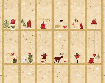 23" Fabric Panel | Stof Frosty Snowflake Christmas Advent Calendar Cream Gold