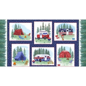 23" Fabric Panel | Blank Camp USA Patriotic Camper Tent Block Green Blue