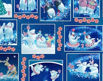 12 Days Christmas Fabric | Polar Bear Reindeer Seal Patch Blue | Studio E YARD