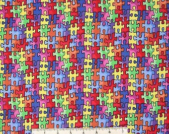 Autism Awareness Fabric - Rainbow Puzzle Pieces - Windham YARD