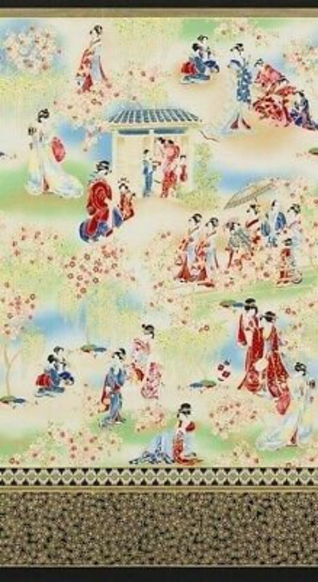 23 Fabric Panel Robert Kaufman Imperial Metallic Geisha Cherry Blossom